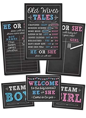 Katie Doodle Gender Reveal Decorations, Gender Reveal Games for Guests, Baby Boy or Girl Gender Reveal Party Supplies Kit – Includes 3 Game Posters (11×17), 1 Chalk Marker (Erasable), 3 Signs (8×10)