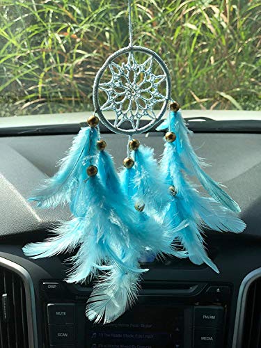 Rooh Dream Catcher ~ Baby Blue Crochet~ Handmade Mandala Hangings for Positivity (Used as Home Décor Accents, Wall Hangings, Garden, Car, Outdoor, Bedroom, Key Chain, Meditation Room, Yoga Temple)