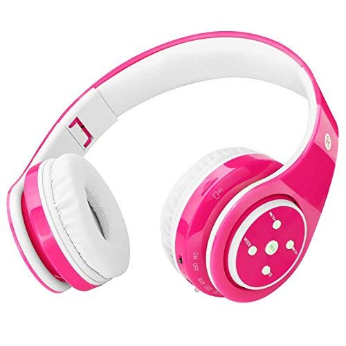 Kids Headphones Bluetooth Wireless 85db/110db Volume Limit Headset Fit for Aged 3-21 Over-Ear and Build-in Mic Wired & SD Card Mode Headphones for Boys Girls Travel School Phone Pad Tablet PC Pink