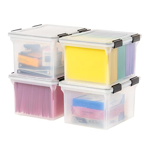 IRIS USA 32 Qt. WEATHERPRO Letter Size Portable File Box, 4 Pack, Plastic Storage Container with Durable Lid and Seal and Secure Latching Buckles, Weathertight, Clear with Black Buckles | The Storepaperoomates Retail Market - Fast Affordable Shopping
