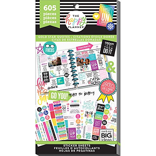 me & my BIG ideas Sticker Value Pack for Classic Planner – The Happy Planner Scrapbooking Supplies – Gold Star Quotes Theme – Multi-Color & Gold Foil – Projects & Albums – 30 Sheets, 605 Stickers