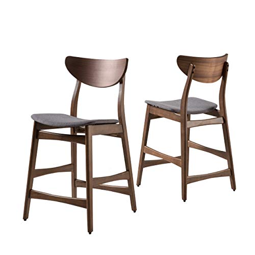 Christopher Knight Home Gavin Counter Chairs, 2-Pcs Set, Textile, Dark Grey / Walnut Finish