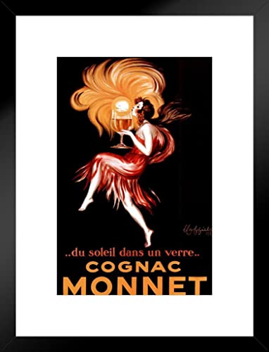 Poster Foundry Leonetto Cappiello Cognac Monnet Sunset in A Glass Vintage French Advertising Soleil Verre Liquor Ad Woman Drinking Bottle Decoration Matted Framed Art Wall Decor 20×26