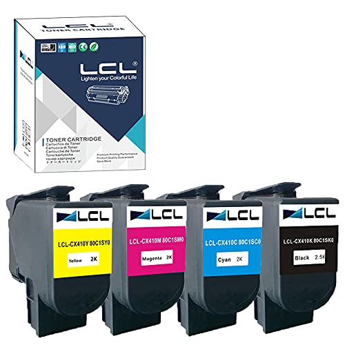 LCL Compatible Toner Cartridge Replacement for Lexmark 80C1SK0 80C10K0 801SK 801K 80C1SC0 80C10C0 801SC 801C 80C1SM0 80C10M0 801SM 801M 80C1SY0 80C10Y0 801SY 801Y CX310 CX310n (4-Pack K C M Y)