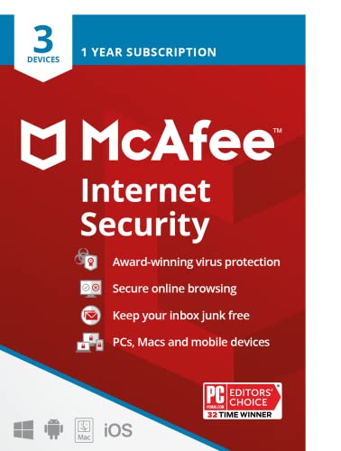 [Old Version] McAfee Internet Security 2022 | 3 Device | Antivirus Software | Password Manager | Key Card