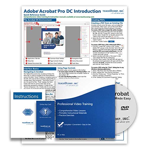 TEACHUCOMP DELUXE Video Training Tutorial Course for Adobe Acrobat Pro DC- Video Lessons, PDF Instruction Manual, Quick Reference Guide, Testing, Certificate of Completion