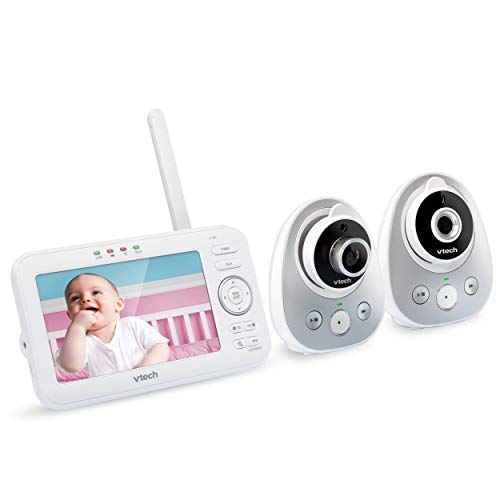 VTech VM352-2 5” Digital Video Baby Monitor with 2 Cameras, Wide-Angle Lens and Standard Lens, Silver and White