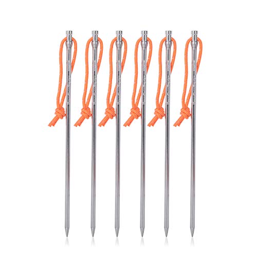 iBasingo 6 Pieces/lot Titanium Alloy Tent Nails Outdoor Camping Tent Stakes Lengthen Tent Pegs 20CM with Rope A-Ti4006P