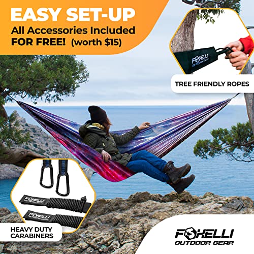 Foxelli Camping Hammock – Lightweight Parachute Nylon Portable Hammock with Tree Ropes and Carabiners, Perfect for Outdoors, Backpacking, Hiking, Camping, Travel, Beach, Backyard & Garden | The Storepaperoomates Retail Market - Fast Affordable Shopping