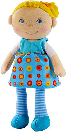 HABA Snug Up Edda – 10″ Soft Doll with Fuzzy Blonde Hair, Embroidered Face and Removable Blue Dress (Machine Washable) for Ages 18 Months +