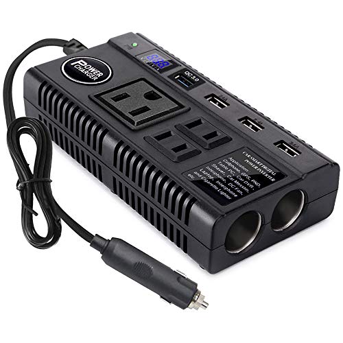 Car Power Inverter 120W DC 12V 24V to AC 110V Car Charger Adapter with 3 AC Outlets Dual Cigarette Lighter 4 USB Ports Charger Quick Charging 3.0 for Phones Tablets Laptops Kindle (Black)
