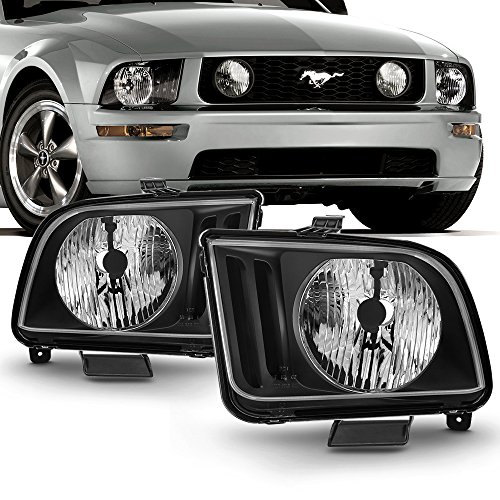 AKKON – For 2005 2006 2007 2008 2009 Ford Mustang OE Direct Replacement Black Headlights Lamp Left + Right