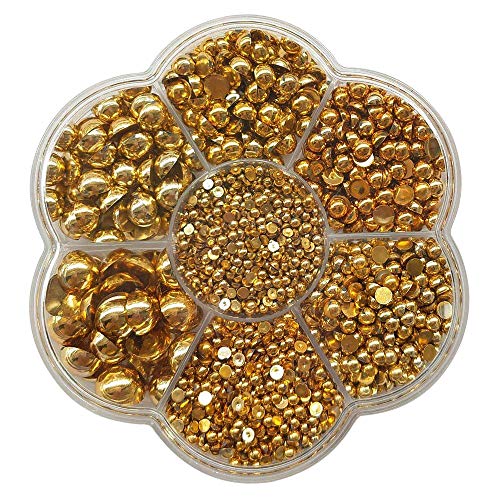Chenkou Craft 3000PCS 1 Box Gold Round Flatback Imitation Half Pearls Bead Loose Beads Gem (Gold Half Ball)