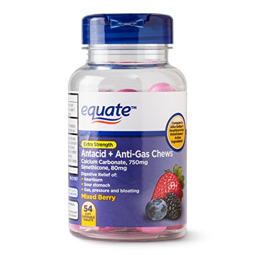 Equate Extra Strength Antacid & Anti-Gas Chewable Berry Tablets, 750 mg – 54 Count