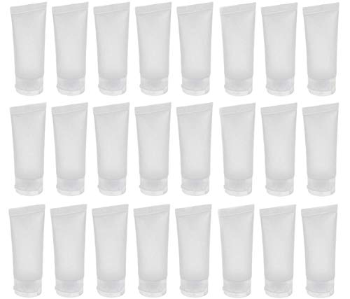 ericotry 24Pcs 30ml (1oz) Empty Translucent Plastic Cosmetic Lotion Tubes Bottles Shampoo Facial Cleaning Bottles Makeup Sample Soft Container Tube Bottle Vial Jar Pot Case with Flip Lid