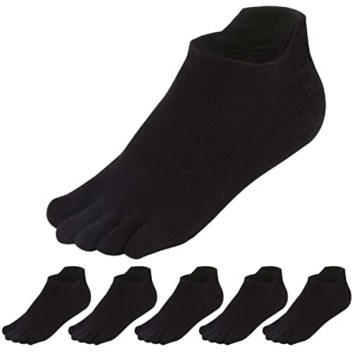 Meaiguo Toe Socks No Show Five Finger Socks Running Toe Socks for Men Women 6 Pairs(Black)