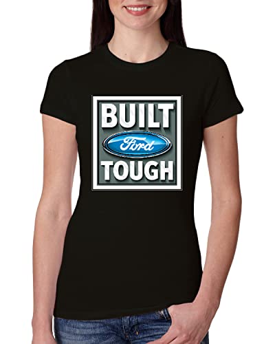 Built Ford Tough Classic Cars and Trucks Logo Ford Mustang Shelby Licensed Official Cars and Trucks Womens Slim Fit Junior Tee, Black, Medium