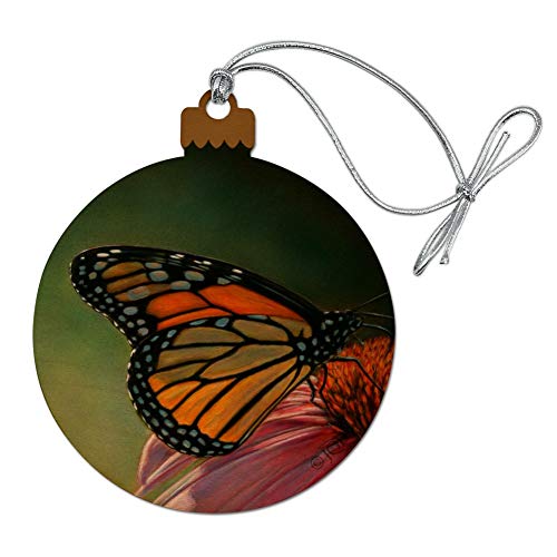 Monarch Butterfly and Coneflower Wood Christmas Tree Holiday Ornament