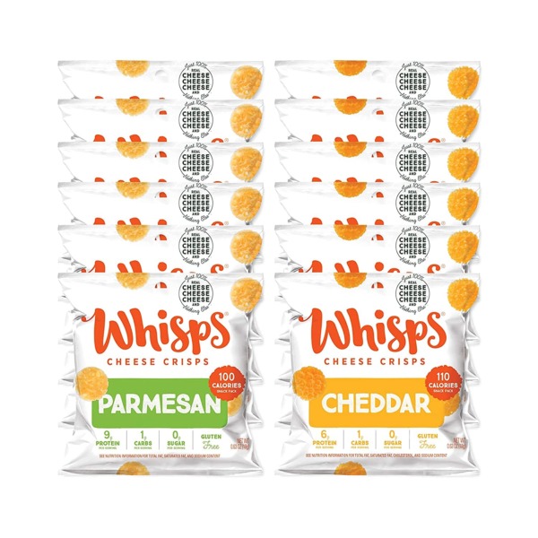 Whisps Cheese Crisps Cheddar Cheese | Healthy Snacks | Keto Snack, Gluten Free, High Protein, Low Carb (0.63Oz, 12 Packs)