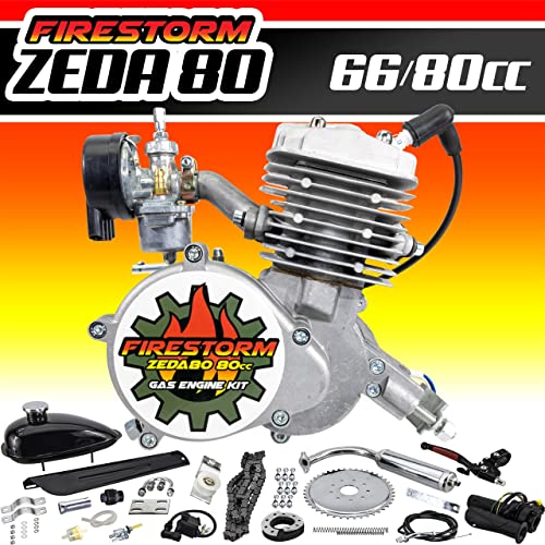 Zeda 80 Complete 80cc Motorized Bicycle Engine Kit – Ceramic Coated Cylinder -Firestorm Edition (Silver,36 Tooth)