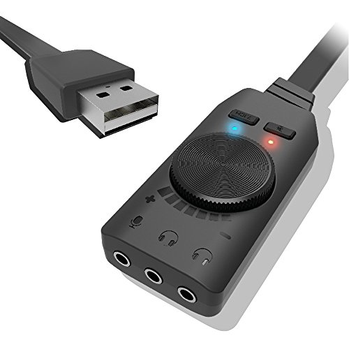 KEKU Virtual 7.1-Channel USB Sound Card Adapter External 2.0 Audio Stereo Sound Card Converter, 3.5mm Headset Headphone PC Laptop Desktop Windows Mac OS Linux, PS4, Plug & Play, (Black)