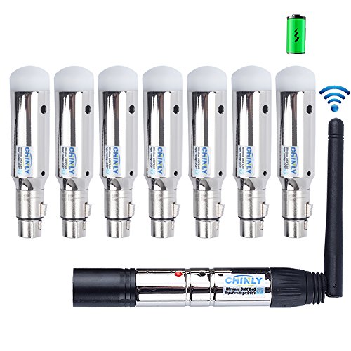 CHINLY 8pcs DMX512 DMX Dfi DJ 2.4G 7 Charging Wireless Receiver Built-in Battery & 1 Transmitter LED Lighting Control for LED Stage Par Party Light