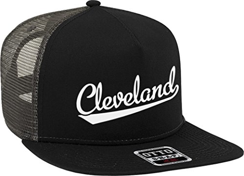 NOFO Clothing Co Cleveland Script Baseball Font Snapback Trucker Hat, Black/Charcoal Grey
