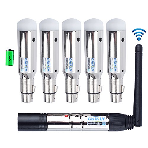 CHINLY 6pcs DMX512 DMX Dfi DJ 2.4G 5 Charging Wireless Receiver Built-in Battery & 1 Transmitter LED Lighting Control for LED Stage Par Party Light