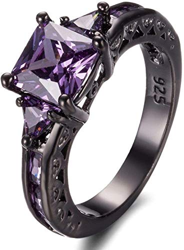 LALISA Princes Cut Purple Amethyst Engagement Band Ring 10KT Black Gold Filled Size5-11 (8)