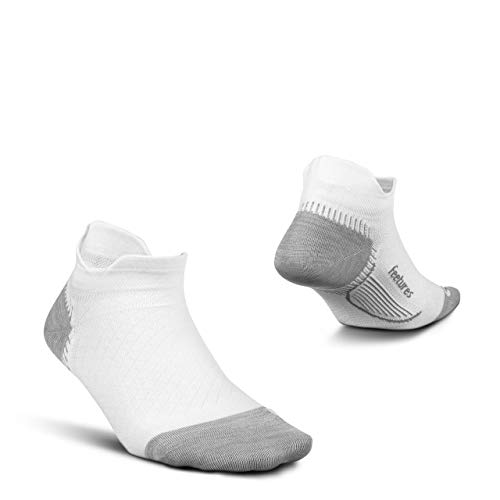 Feetures Plantar Fasciitis Relief Sock Ultra Light No Show Tab- Compression Sock for Men & Women- Medium, White
