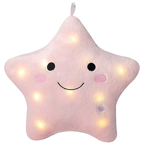 DearSun Twinkle Star Color Night Light Plush Pillows Light up Night Stuffed Toys Perfect for Birthday (Pink)