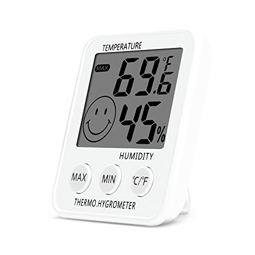 Digital Thermometer Indoor Hygrometer Humidity Meter Room Temperature Monitor Large LCD Display Max/Min Records for Home Car Office White by SoeKoa