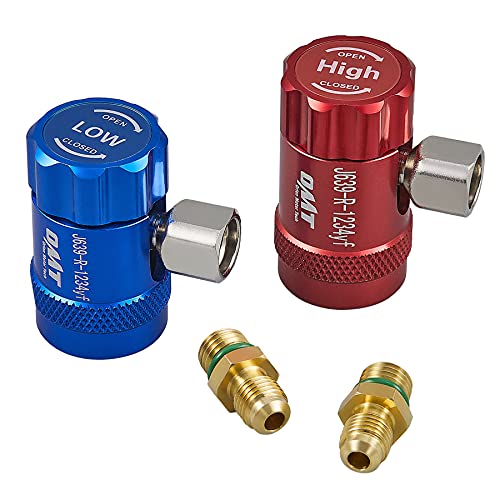 OMT R1234yf Quick Coupler, Quick Connect R1234yf Adapters & AC Hose Fitting Connectors, HP LP R1234yf Couplers for Air Conditioning Evacuation and Recharging, 1/4″ Flares, Set of 2
