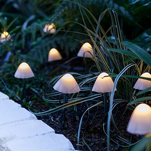 Lights4fun, Inc. Set of 12 Solar Powered Mini Mushroom Toadstool LED Outdoor Waterproof Garden Pathway Landscape Lights