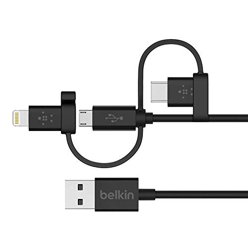 Belkin 3-in-1 Universal USB Cable – USB-C Cable, Lightning Cable, Micro-USB Charging Cable – Apple Charging Cord – Belkin Boost Charge – Belkin Charger Designed For iPhones, iPads, Galaxy & More