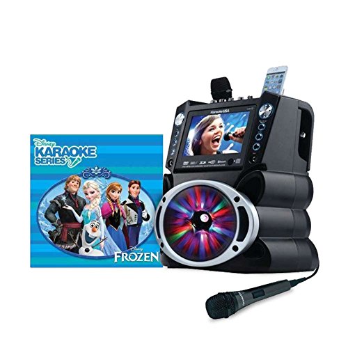 Karaoke GF842 DVD/CDG/MP3G Karaoke System with 7″ TFT Color Screen, Record, Bluetooth and LED Sync Lights with Disney Karaoke Frozen