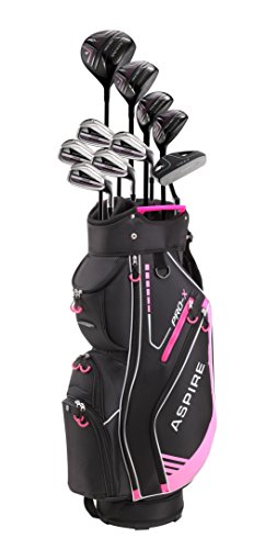Aspire PRO-X Ladies Womens Complete Right Handed Golf Clubs Set Includes Titanium F Driver, 3 Fairway Wood, 4-5 Hybrids, 7-SW Irons, Putter, Cart Bag, 4 H/C’s (Petite Size -1″, Right Hand)