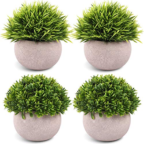 CEWOR 4 Packs Artificial Potted Plants Bathroom Fake Shelf Plant Office Table Decor Mini Green Faux Topiary Kitchen Cabinet Farmhouse Decorations
