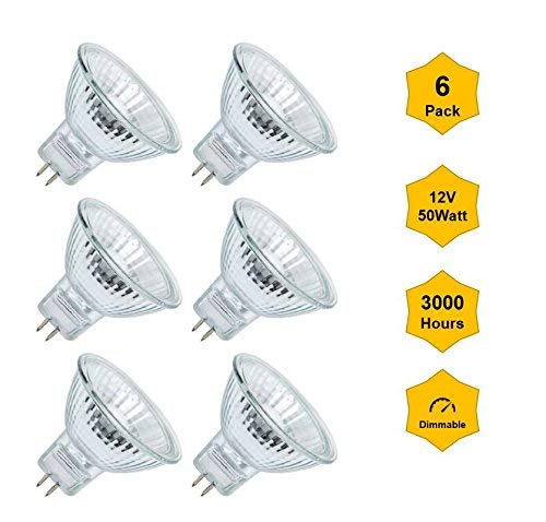 6pack MR16-12V-50W Halogen Bulb GU5.3 EXN Professional Quartz dichroic Reflector UV Stop Tempered Glass Cover dimmable for Indoor Outdoor spot Lights