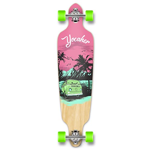 Yocaher Drop Through Longboard Skateboard 41″ x 9.5″ Long Board Cruiser for Cruising, Carving, Free-Style, and Downhill, for Adults, Teenagers, Kids and All Level longboards Riders – Pink N’ Mint
