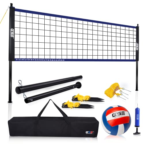 GSE Outdoor Portable Volleyball Net Set for Backyard Beach Professional Volleyball Net System with Aluminum Poles, Winch System, Pump, Volleyball and Carrying Bag(Recreational)