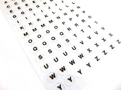 Small Black Letters on 8.5mm (0.3 inch) Round Clear Labels, Self-Adhesive Alphabet A-Z Stickers