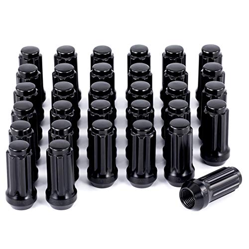 OMT M14x1.5 Lug Nuts Black with Spline Tuner, XL 2 inches Length with Cone Seat, Compatible with Ford F250 F350 Super Duty, Chevy Silverado 1500 2500HD and GMC Sierra, Set of 32