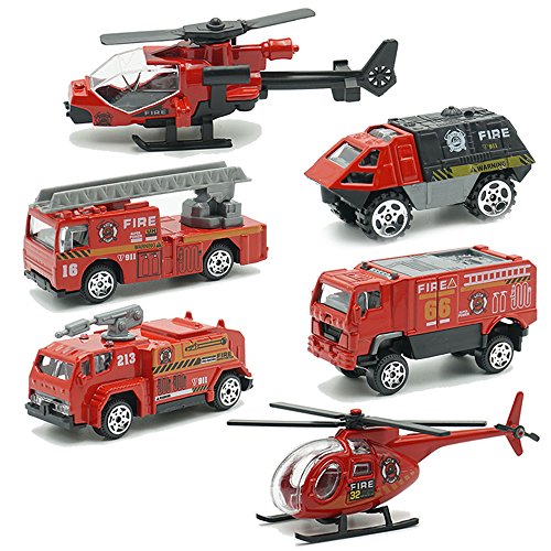 JQGT Fire Engine Toy Rescue Playset Emergency Vehicle 6 PCS Mini Firetrucks Toy for Kids Boys