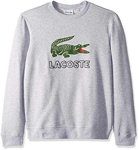 Lacoste Mens Long Sleeve Graphic Croc Brushed Fleece Jersey Sweatshirt Silver Chine XL One Size