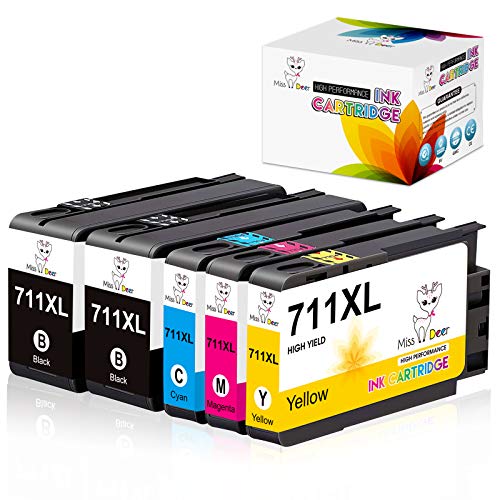 Miss Deer 711XL Designjet Ink Cartridge(CZ133A) Replacement for 711 XL 711XL,Work for DesignJet T120 24-in Printer T520 24-in Printer DesignJet T520 36-in Printer,80-ml (2BK, 1C, 1M, 1Y)
