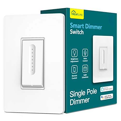 TREATLIFE Smart Dimmer Switch, Single-Pole Smart Switch for Dimmable Bulbs, 2.4GHz WiFi Smart Light Switch Works with Alexa and Google Home, Remote Control, Neutral Wire Required