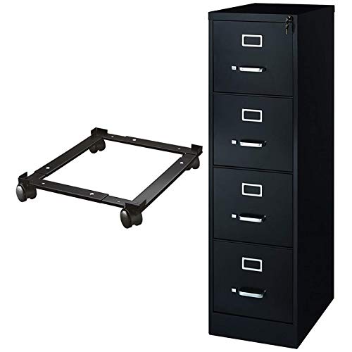 Home Square Fully Assembled 4 Drawer 22″ Deep Letter File Cabinet in Black with File Caddy