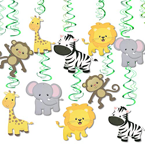 Konsait Jungle Animal Hanging Swirl Decoration(30Pack), Safari Theme Zoo Swirls Animals Birthday Party Spirals Home Ceiling Wall Decor for Woodland Farm Baby Shower Favor Supplies Decor