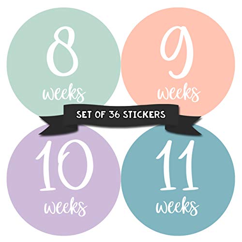 Months In Motion Pregnancy Weekly Belly Growth Stickers – Week to Week Pregnant Expecting Photo Prop – Maternity Keepsake – Baby Bump – Large Set of 36 Weekly Photo Sticker